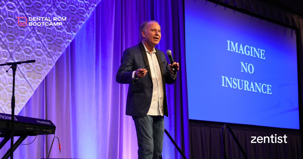 Dental comedian Dr. Dan on stage at Dental RCM Bootcamp